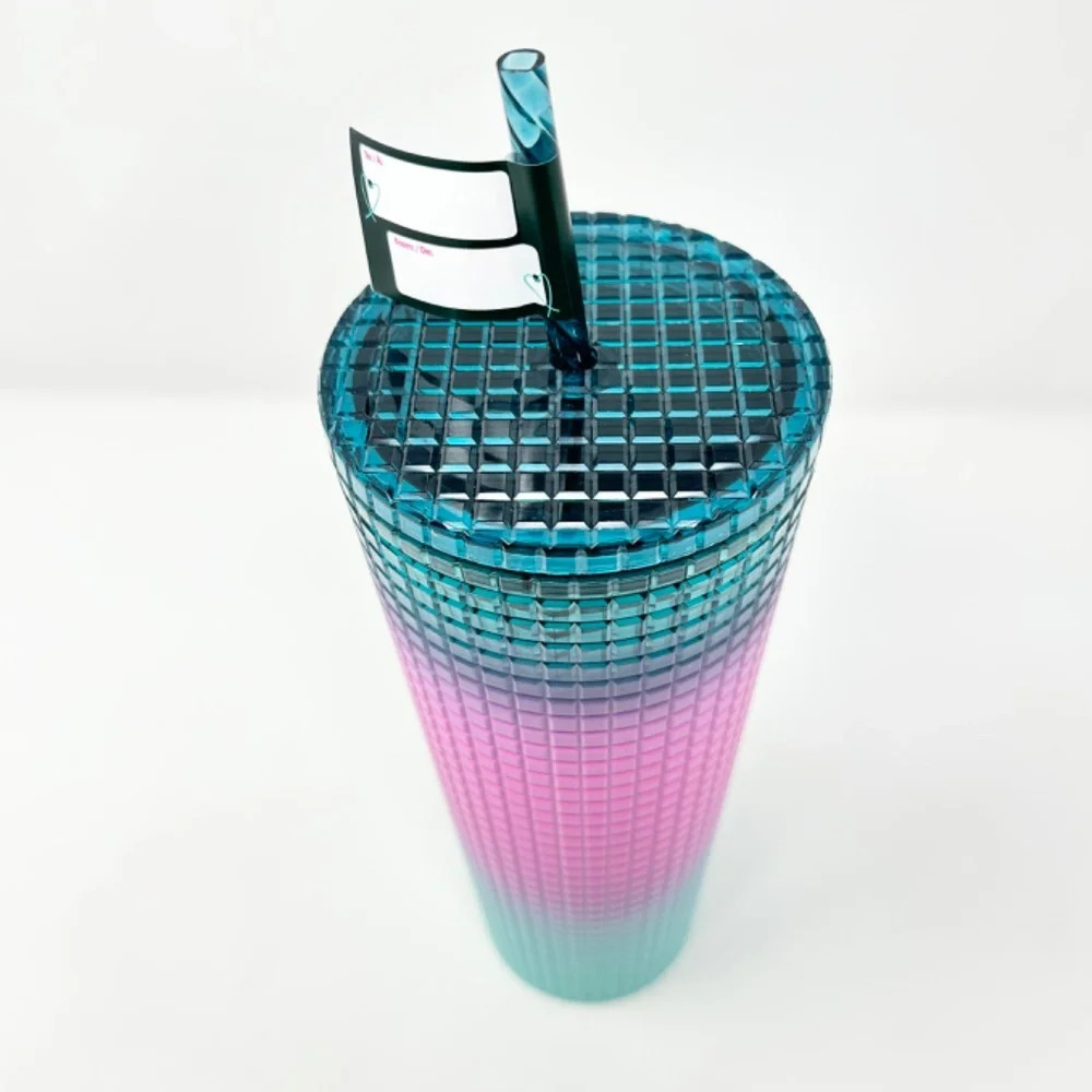 Starbucks 2024 Tri-Color Gradient Ombre Grid Cold Cup Tumbler NWT 24 oz - Picture 3 of 4